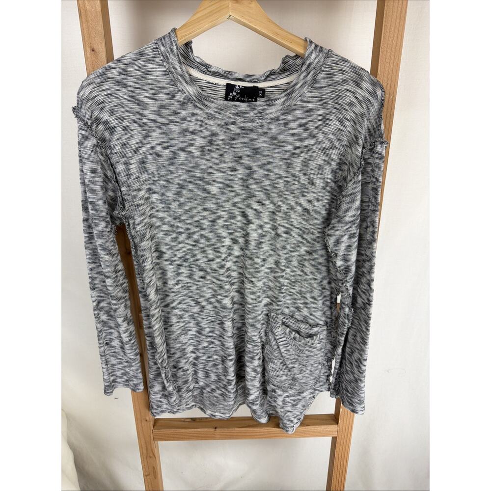 NWT Fenini Black White Crew Neck Raw Seams Long Sleeve Tunic #0985 Size XS